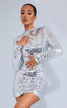 Load image into Gallery viewer, Silver  sequin open back mini dress
