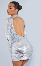 Load image into Gallery viewer, Silver  sequin open back mini dress
